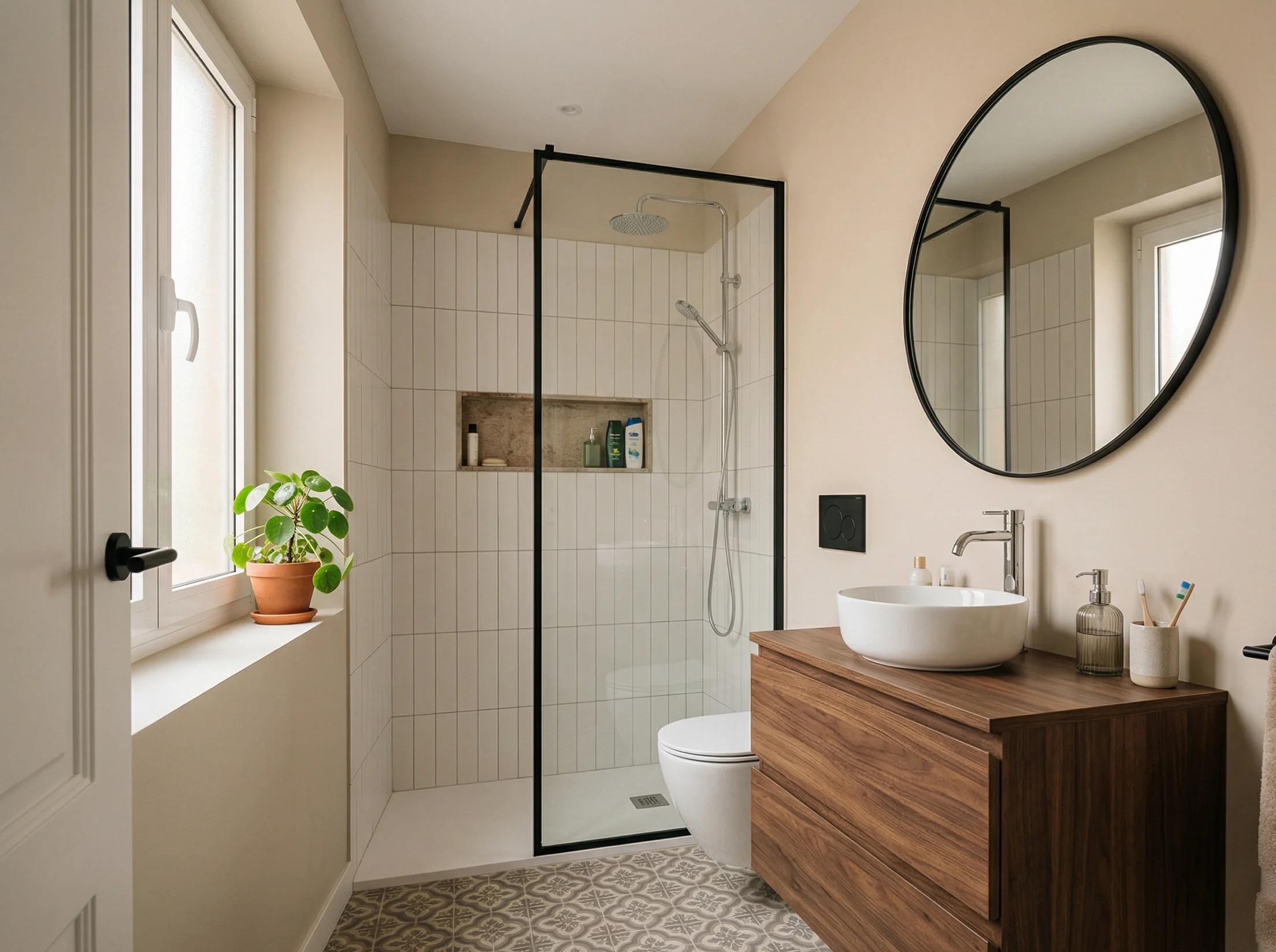 Baño moderno reformado en Albacete con alicatado de gran formato