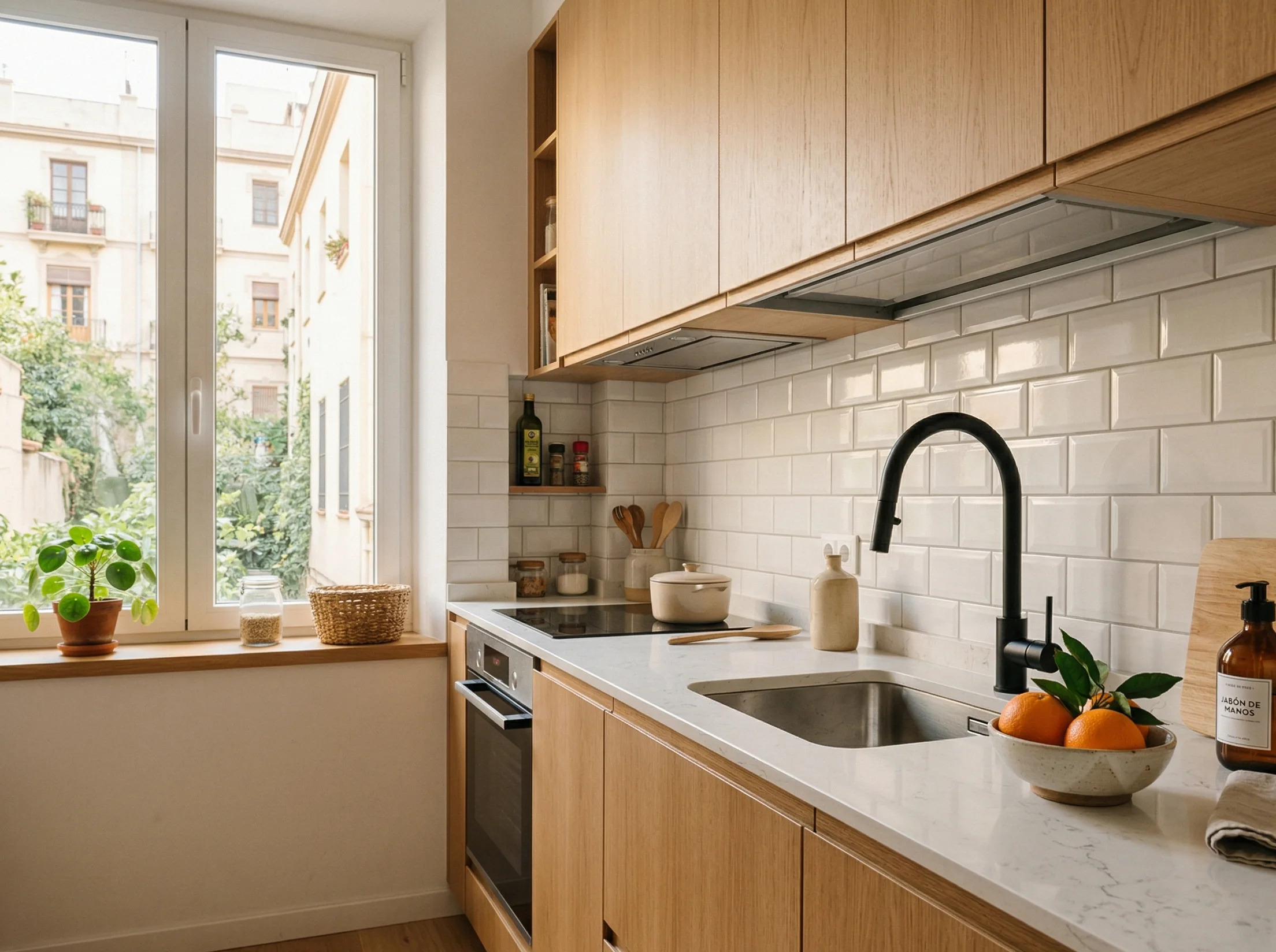Cocina reformada con muebles de madera en Albacete